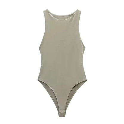 TRZA Women Fashion With Halter Neck Skinny Bodysuit Sexy Sleeveless Snap-button Female Playsuits Mujer