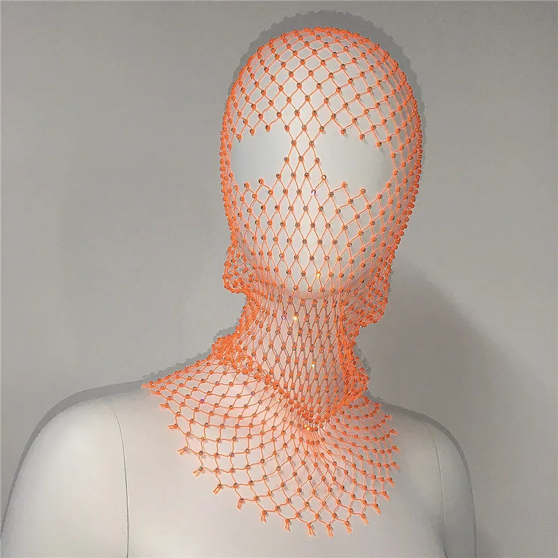 Women Balaclava Elastic Rhinestone Turban Ladies Shining Fishnet Headhood Club Rave Party Head Mask Diamond Headwrap Headcover
