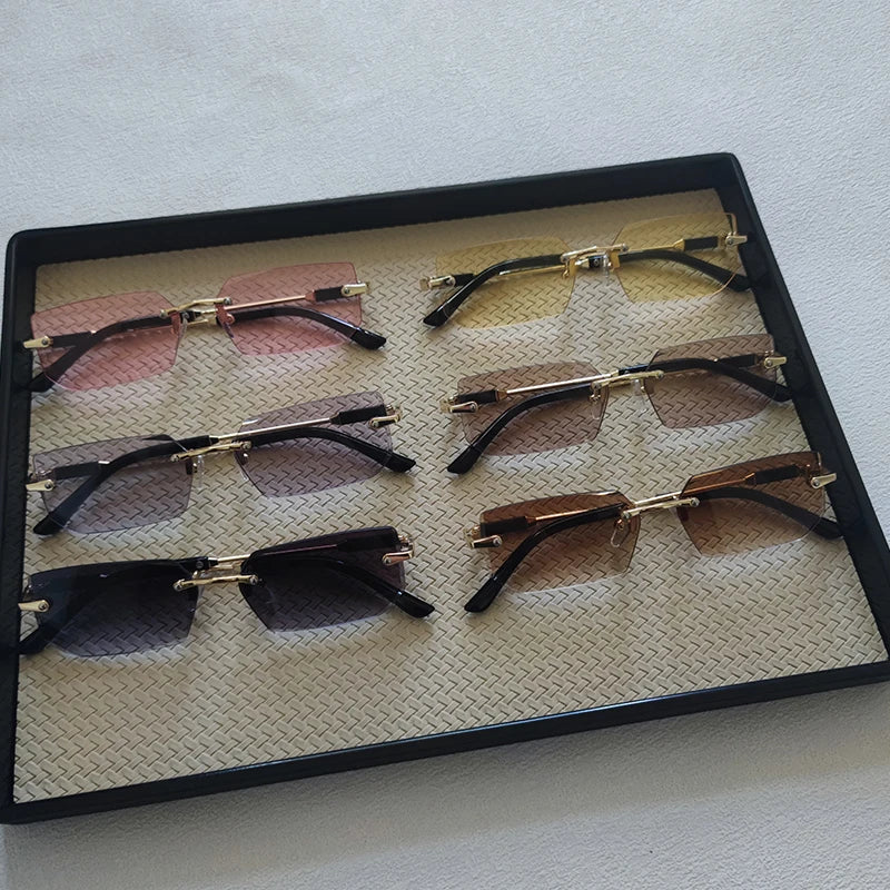 6pcs/Set Fashion Rectangle Rimless Women Sunglasses Trendy Small Square Sun Glasses For Female Outdoor Accessory Shades Eyewear