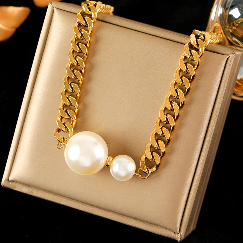 EILIECK 316L Stainless Steel Gold Silver Color Thick Chain Necklace For Women Fashion Cuban Neck Chain Waterproof Jewelry Gift