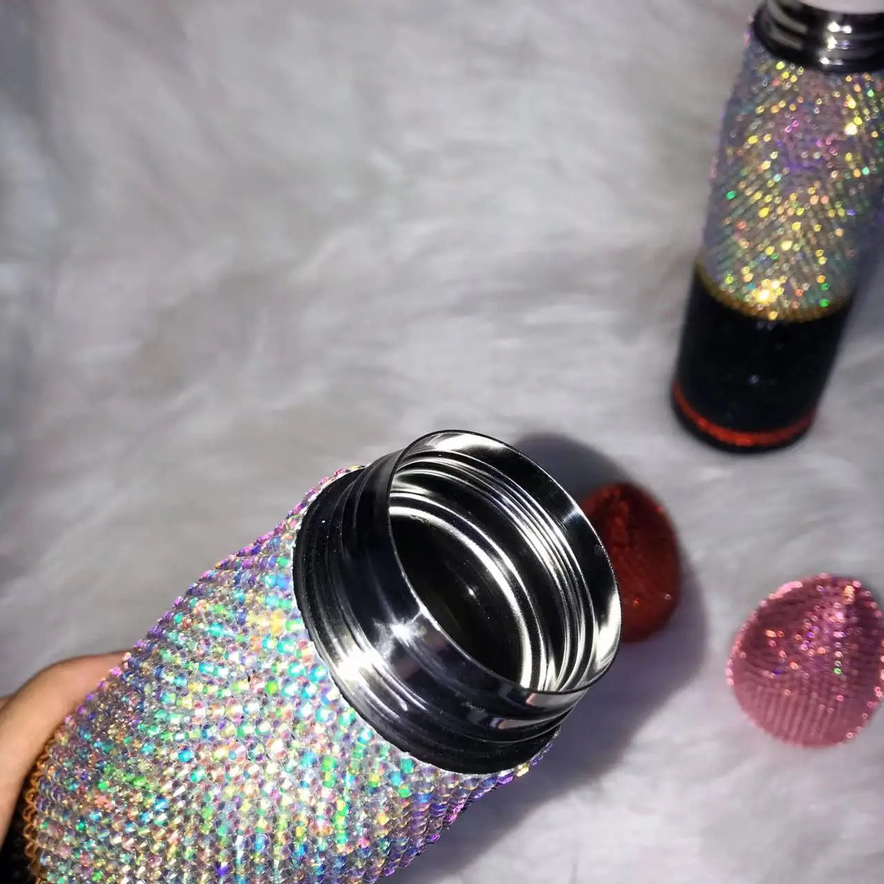 Bling Lipstick Tumbler Customize Name Logo Rhinestone Thermos Cup 17oz Lipstick Shape Stainless Steel Water Bottle Coffee Mugs