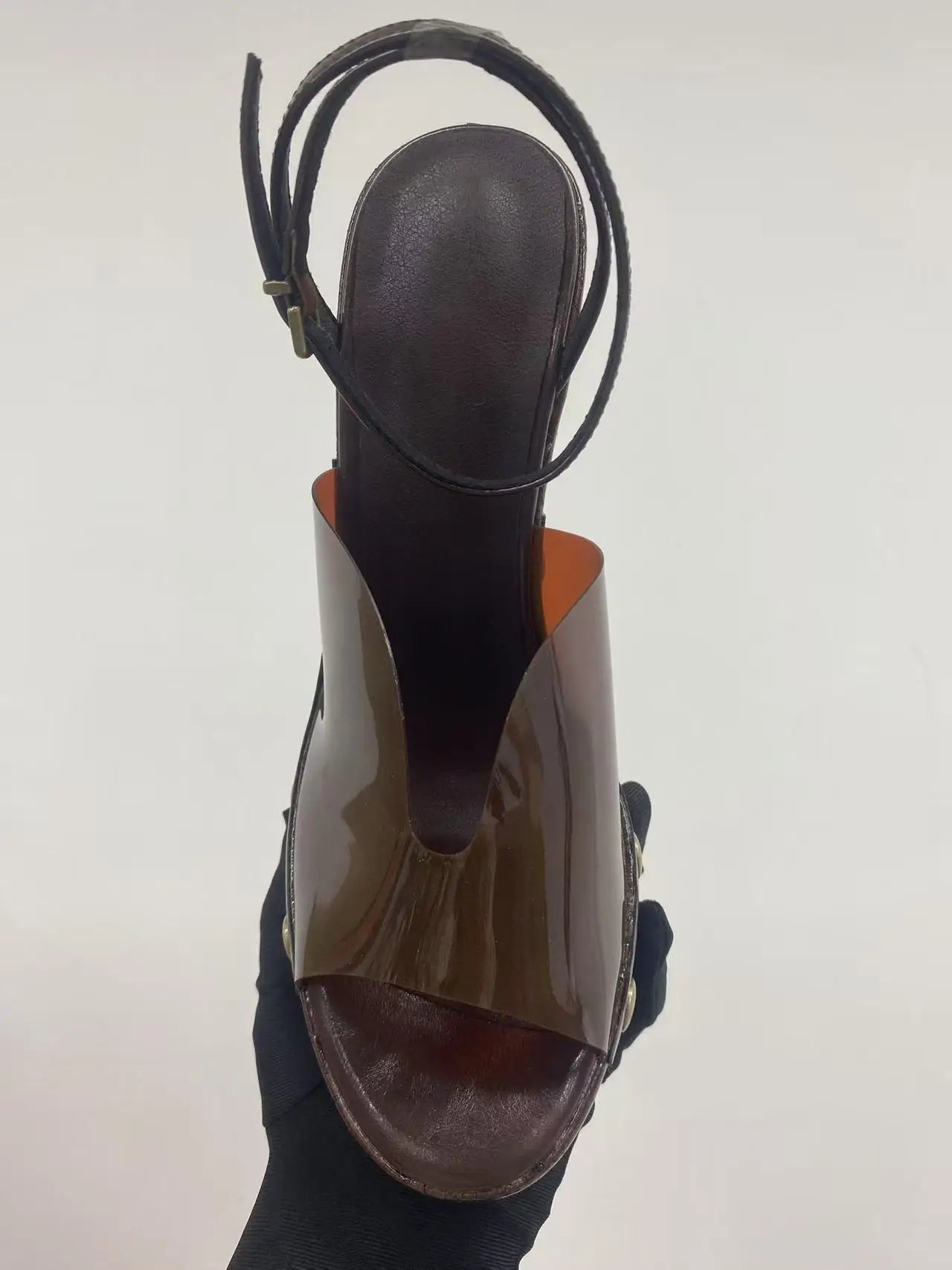 Large Rivets Embedded PVC Strap Women’s Sandals Peep Toe Wedges Super High Heels Tall Platform Sandales à Talons Heighten Shoes