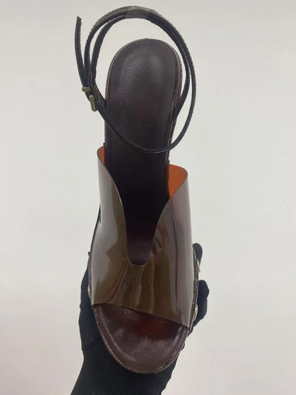 Large Rivets Embedded PVC Strap Women’s Sandals Peep Toe Wedges Super High Heels Tall Platform Sandales à Talons Heighten Shoes