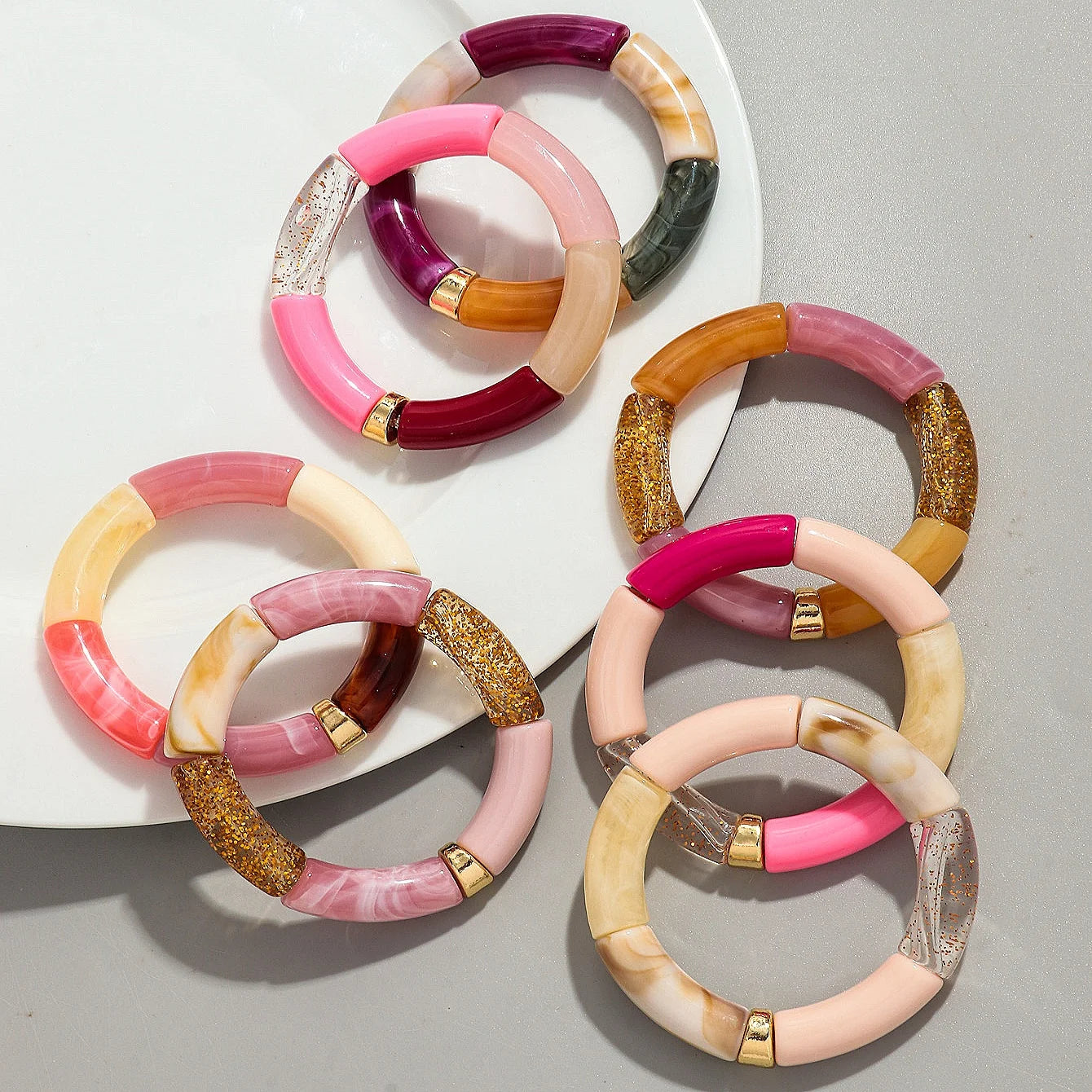 Bohomia New Acrylic Chunky Bamboo Stackable Bracelet for Women Boho Elastic Colorful Tube Beads Braceletes 2025 Fashion Jewelry