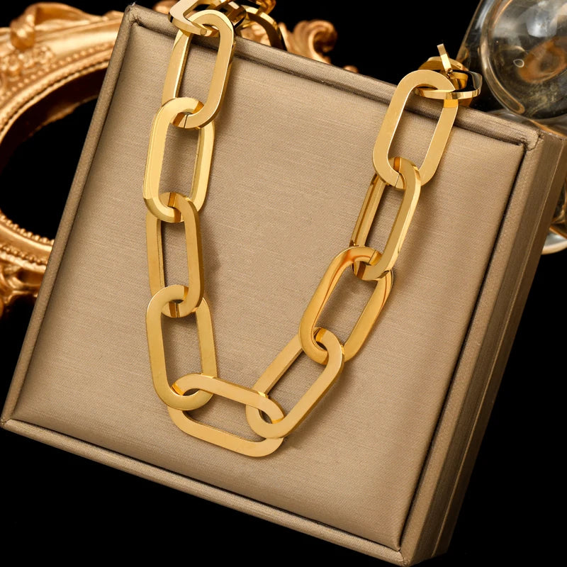 EILIECK 316L Stainless Steel Gold Silver Color Thick Chain Necklace For Women Fashion Cuban Neck Chain Waterproof Jewelry Gift