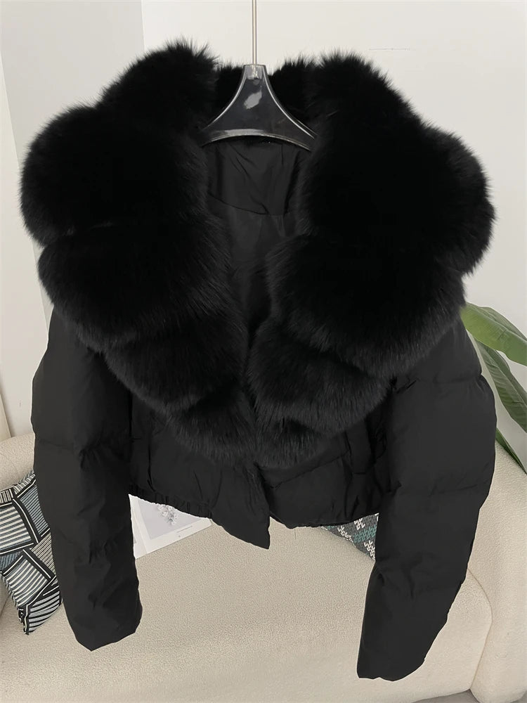 OFTBUY 2025 Big Natural Real Fox Fur Coat Women Autumn Winter Female 90% White Duck Down Jacket Feather Short  Coat Thick Warm