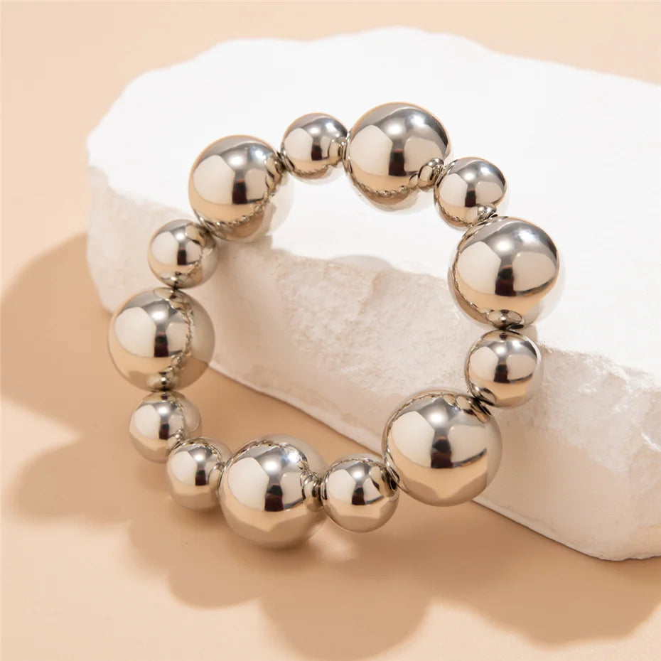Ingemark Goth Vintage Big CCB Chain Bracelets Women Trendy Classic Elastic Strand Beads Charm Bangles Grunge Couple Hand Jewelry