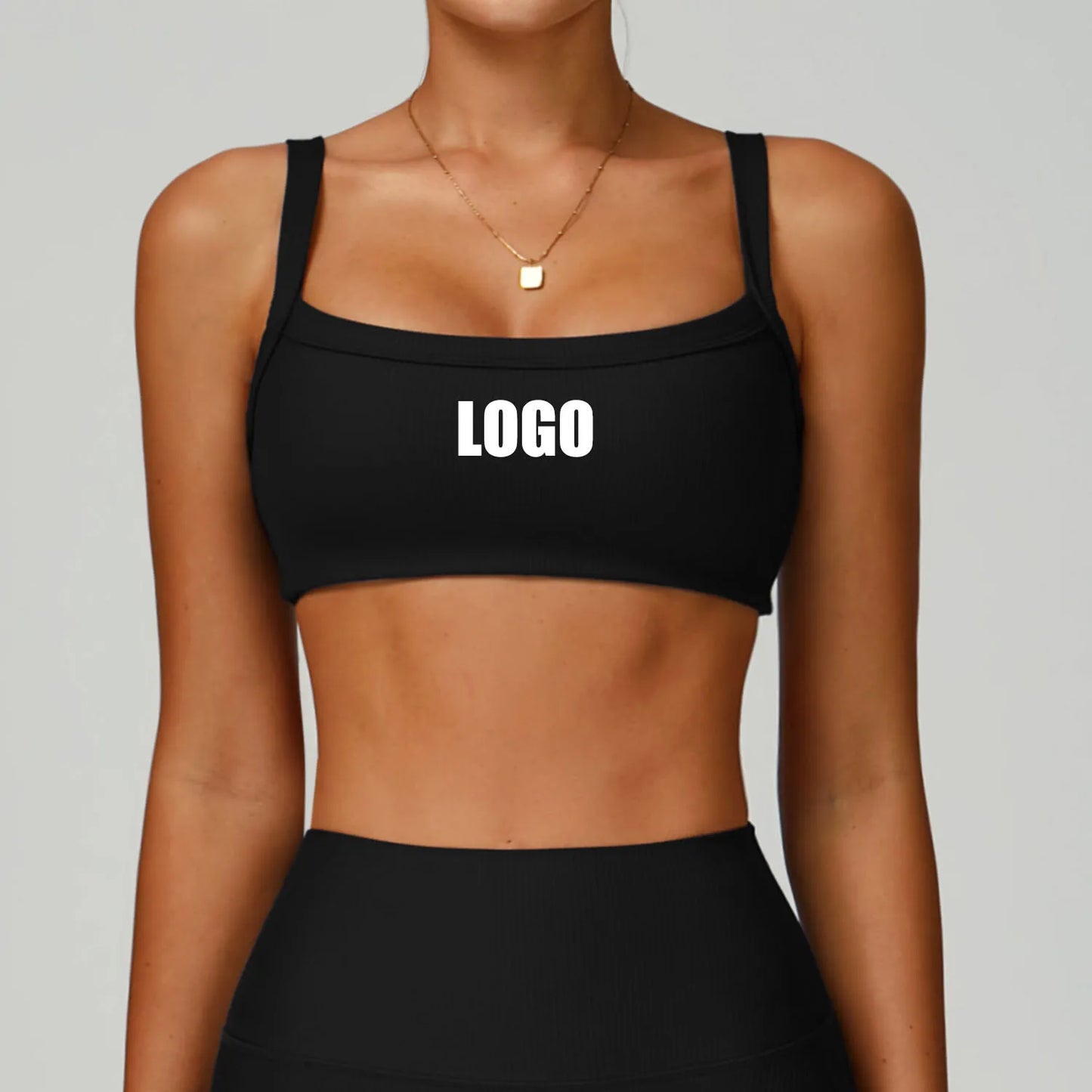 Customized LOGO Women's Shoulder Strap Threaded Yoga Bra Beauty Back Tight Sports Underwear Running Fitness Top