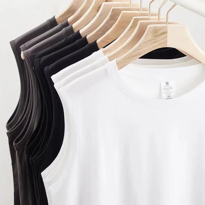 Custom LOGO Heavyweight Cotton Sleeveless T-shirt for Men and Women Summer Sports Tank Top Loose Sweatshirt for Men and Women