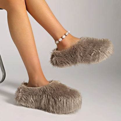 Modern Slippers Women's Faux Fur Adult Platform Mule Shoes Thick Sole Slides