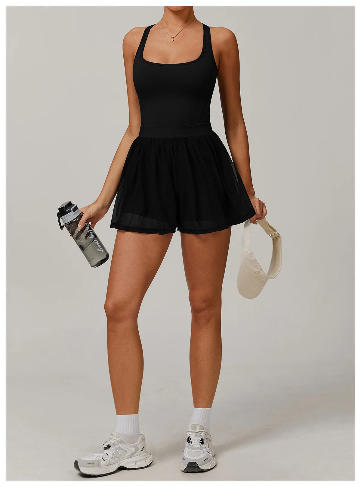 Custom LOGO women's recycled dress mesh yarn breathable and quick-drying sports running anti-light tennis skirt