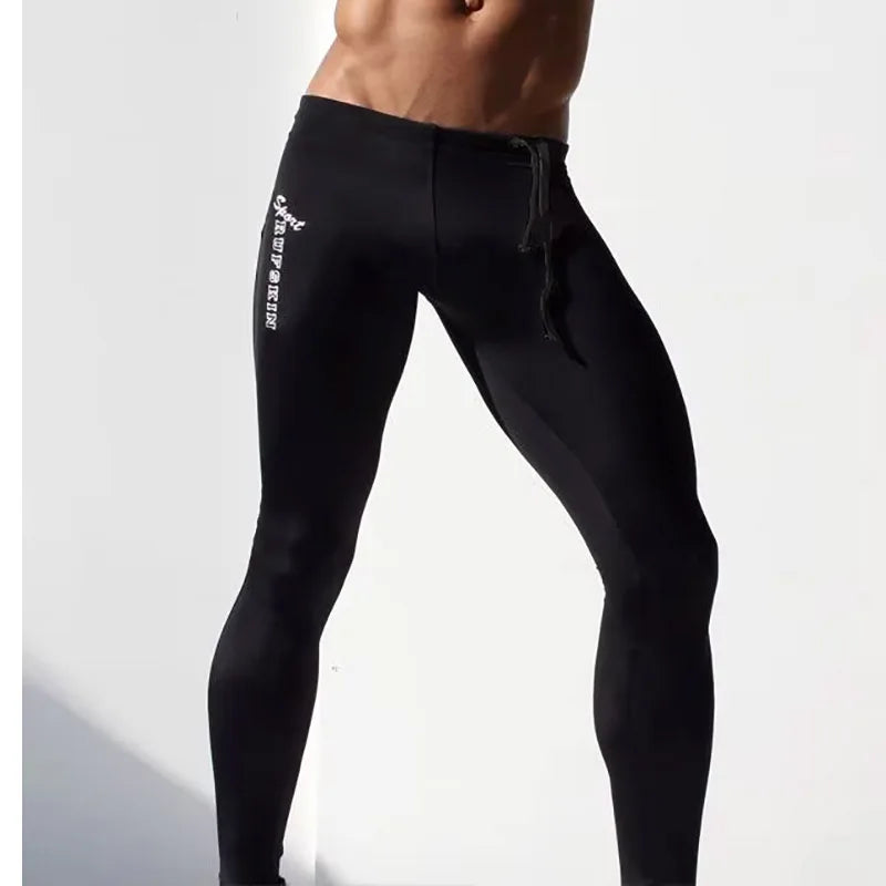 Custom LOGO Fashion Men's Tights Low Rise Sweatpants Stretch Polyester Tights Men's Black Tights Mallas Hombre Sweatpants
