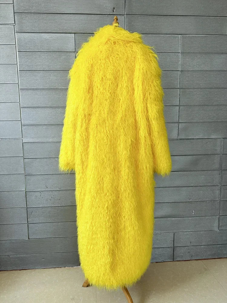 Women Faux Sheep Fur Long Coat Cardigan Thermal Loose Maxi Jackets Plush Coats Female Jacket Autumn Winter Furry Outerwear