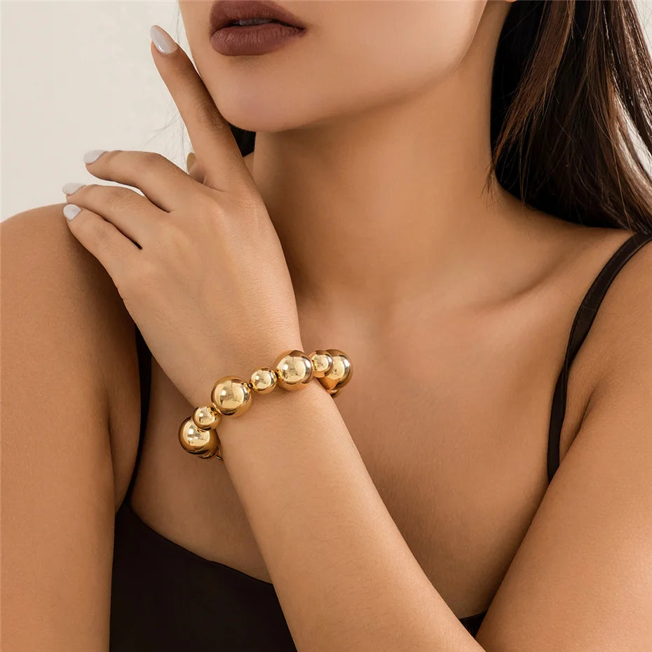 Ingemark Goth Vintage Big CCB Chain Bracelets Women Trendy Classic Elastic Strand Beads Charm Bangles Grunge Couple Hand Jewelry