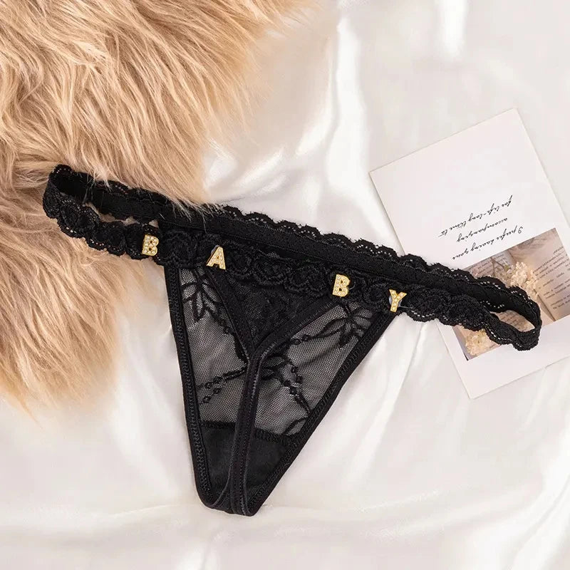 Custom Thong Panties with Name DIY Letter Waist Chain Body Jewelry Women Sexy Lace Bikini G-String Girl Christmas Cheeky Gift