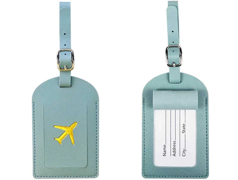 Men Women PU Leather Cute Luggage Tag Suitcase Address Label Baggage Boarding Bag Tag Name ID Address Holder Travel Accessorie