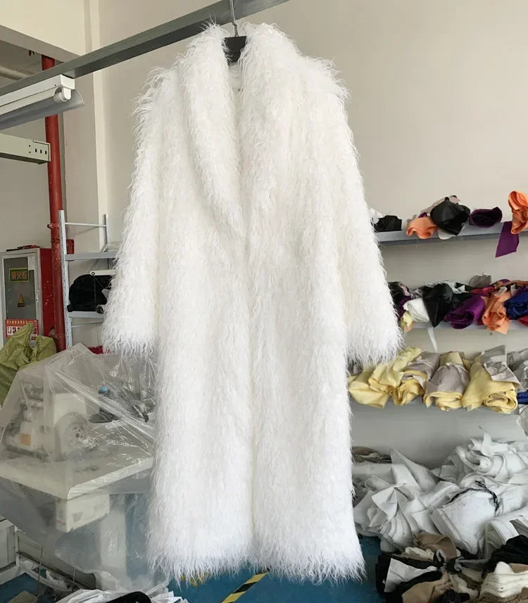 Women Faux Sheep Fur Long Coat Cardigan Thermal Loose Maxi Jackets Plush Coats Female Jacket Autumn Winter Furry Outerwear
