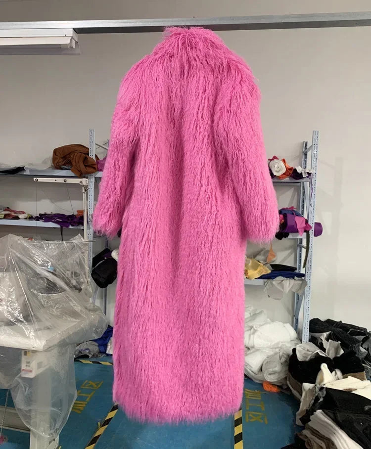 Women Faux Sheep Fur Long Coat Cardigan Thermal Loose Maxi Jackets Plush Coats Female Jacket Autumn Winter Furry Outerwear