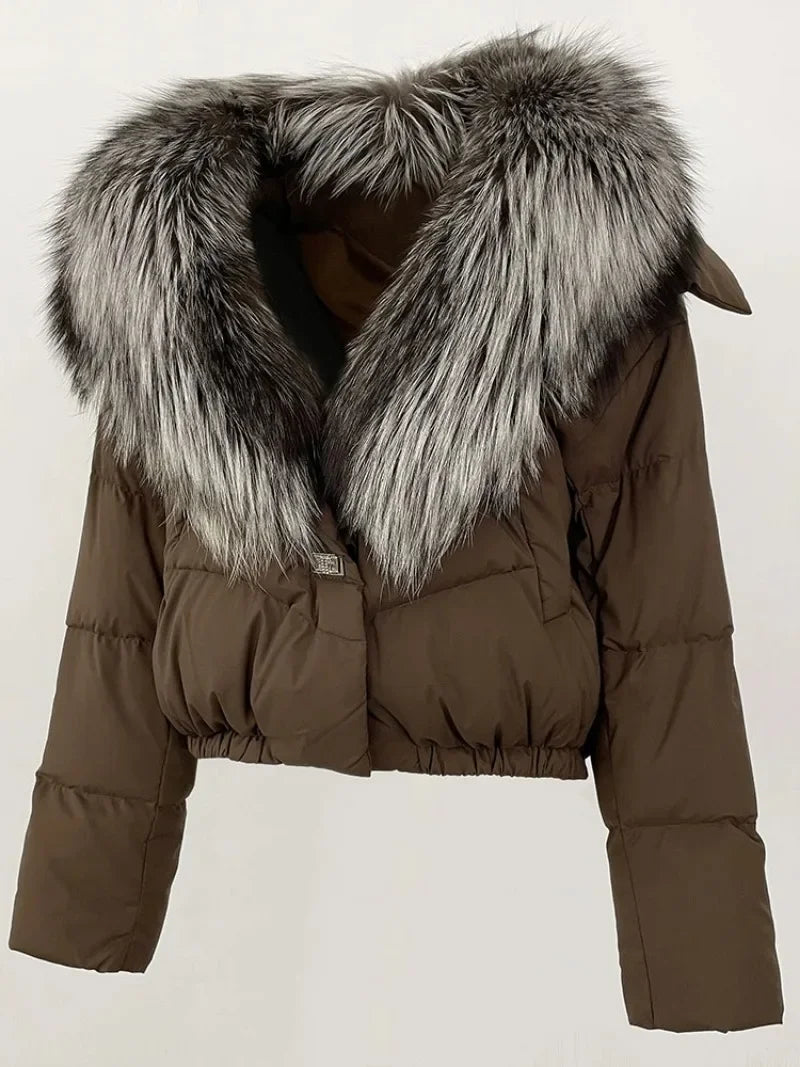OFTBUY 2025 Big Natural Real Fox Fur Coat Women Autumn Winter Female 90% White Duck Down Jacket Feather Short  Coat Thick Warm