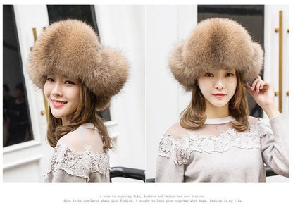 2025 100% Real Fox Fur Hats Women's Russian Ushanka Aviator Trapper Snow Skiing Hat Caps Earflap Winter Raccoon Fur Bomber Hat