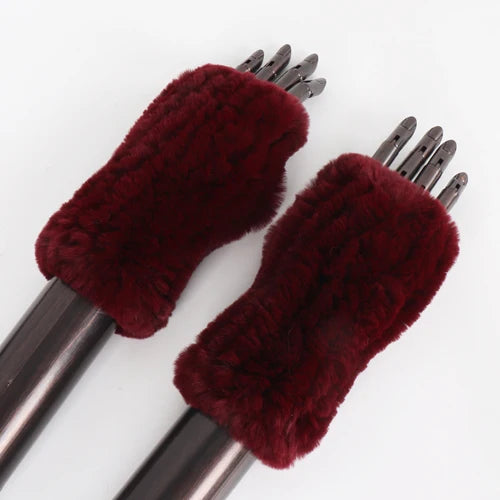 New Style Fashion 100% Genuine Rex Rabbit Fur Lady Gloves Women Winter Keep Warm Real Fur Glove Elastic Knit Outdoor Fur Mittens