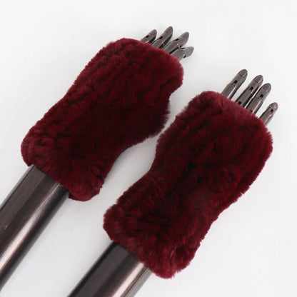 New Style Fashion 100% Genuine Rex Rabbit Fur Lady Gloves Women Winter Keep Warm Real Fur Glove Elastic Knit Outdoor Fur Mittens