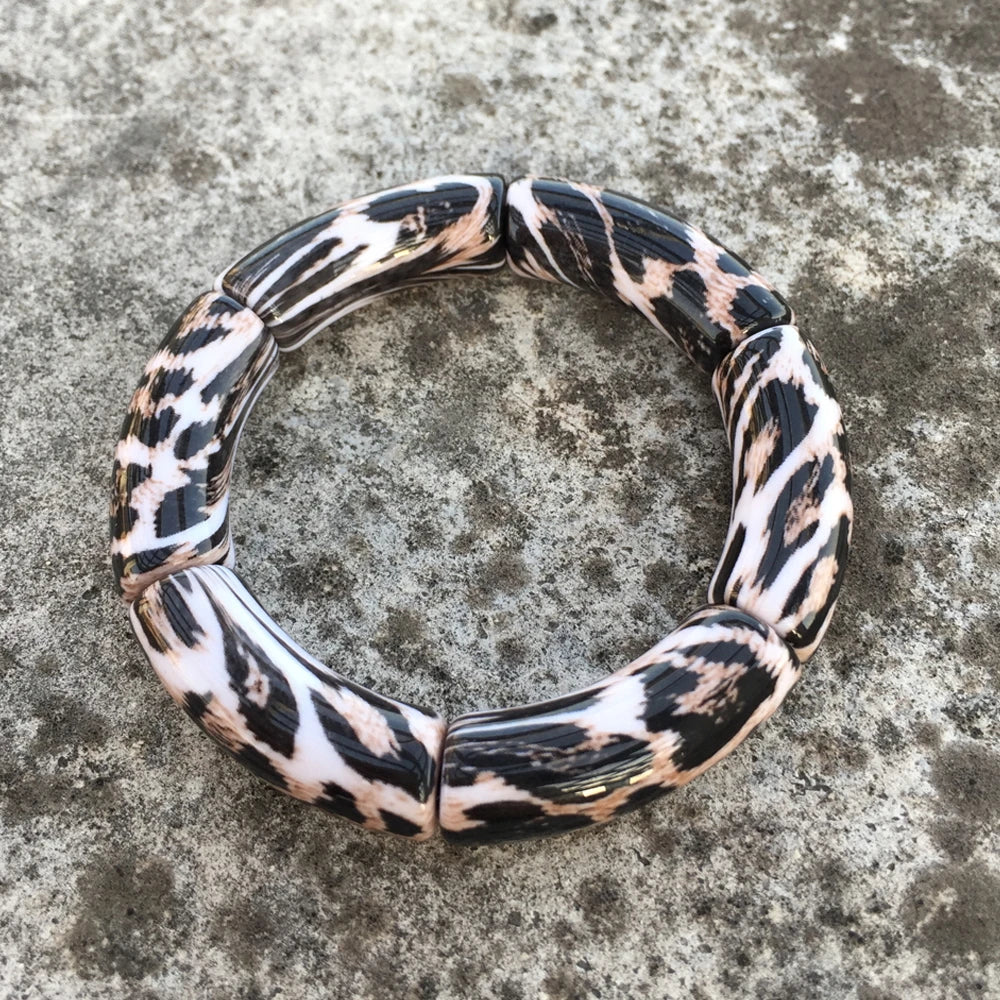 FishSheep Vintage Leopard Print Acrylic Stackable Bracelets Bangles for Women Resin Stretchy Bracelet 2023 Fashion Jewelry Gift
