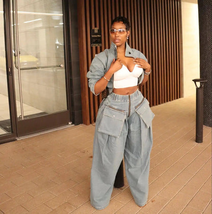 Denim Two Piece Sets Women Pant Set Y2k Streetwear Coats Jeans Elegant Matching Sets Coat Top Long Pants Jackets Streetwear