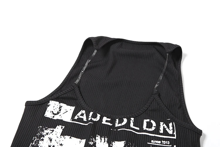 kliou Modern Printed Women Vests Vintage Sexy New Low Neck Ribbed Stretch Lengthen Tank Tops Female Trend Attractive Streetwear