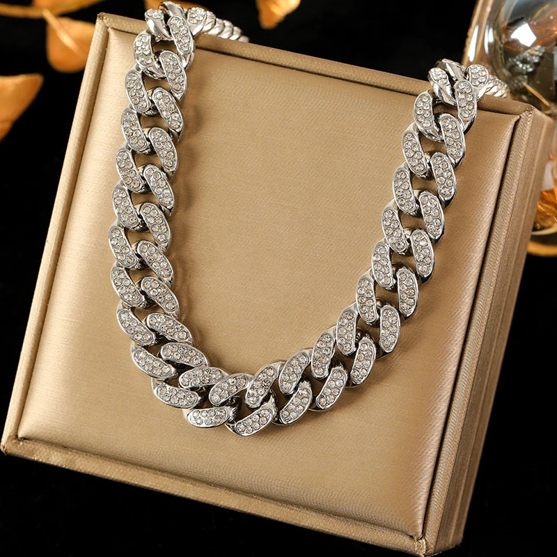 EILIECK 316L Stainless Steel Gold Silver Color Thick Chain Necklace For Women Fashion Cuban Neck Chain Waterproof Jewelry Gift