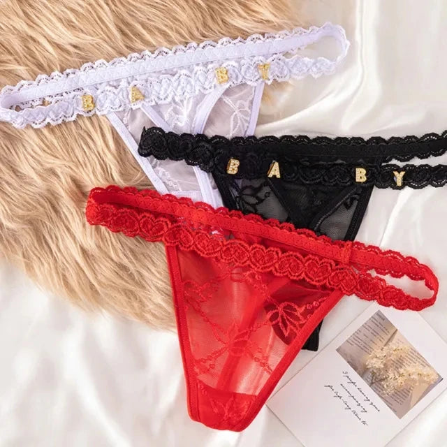 Custom Thong Panties with Name DIY Letter Waist Chain Body Jewelry Women Sexy Lace Bikini G-String Girl Christmas Cheeky Gift