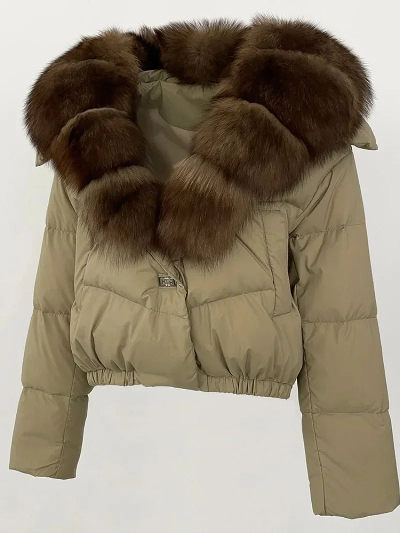 OFTBUY 2025 Big Natural Real Fox Fur Coat Women Autumn Winter Female 90% White Duck Down Jacket Feather Short  Coat Thick Warm