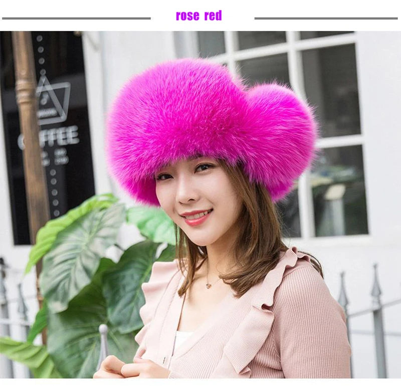 2025 100% Real Fox Fur Hats Women's Russian Ushanka Aviator Trapper Snow Skiing Hat Caps Earflap Winter Raccoon Fur Bomber Hat