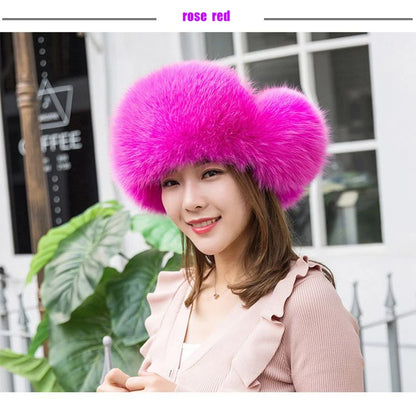 2025 100% Real Fox Fur Hats Women's Russian Ushanka Aviator Trapper Snow Skiing Hat Caps Earflap Winter Raccoon Fur Bomber Hat