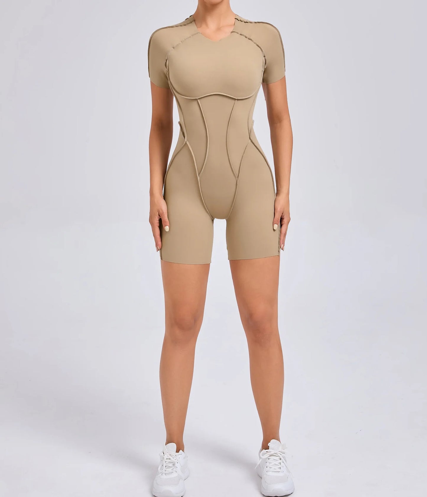 Customized LOGO women's three-dimensional aesthetic sports one-piece yoga clothes tight short-sleeved hollow back onesie