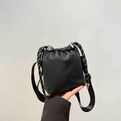 New Women's Mini Leopard Crossbody Bag Pu Leather Bucket Bag Drawstring Shoulder Bag Wide Strape Women's Bags Large Storage Bags