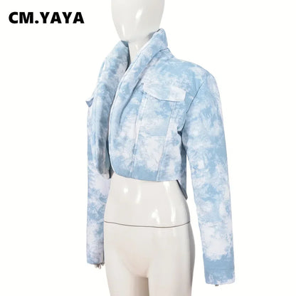 CM.YAYA Streetwear Women Tie Dye Print Long Sleeve Parkas Jacket Thick Warm 2024 Winter Autumn Outwear Coats