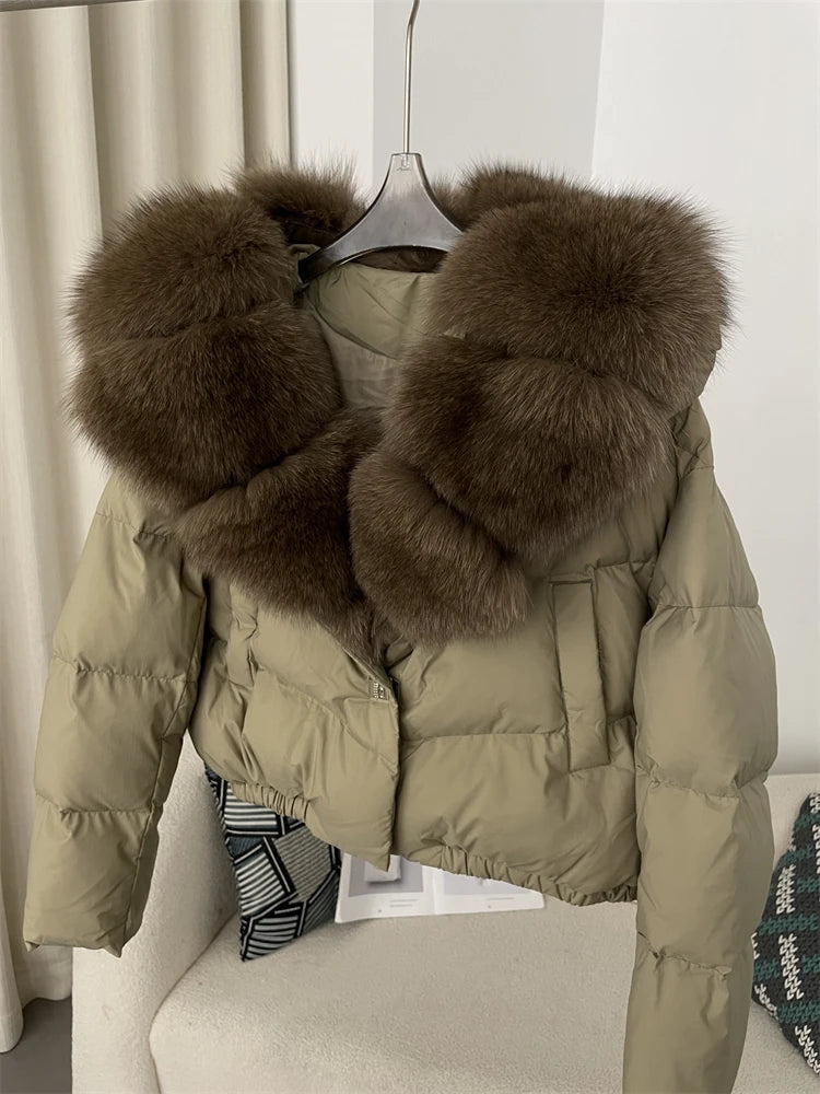 OFTBUY 2025 Big Natural Real Fox Fur Coat Women Autumn Winter Female 90% White Duck Down Jacket Feather Short  Coat Thick Warm