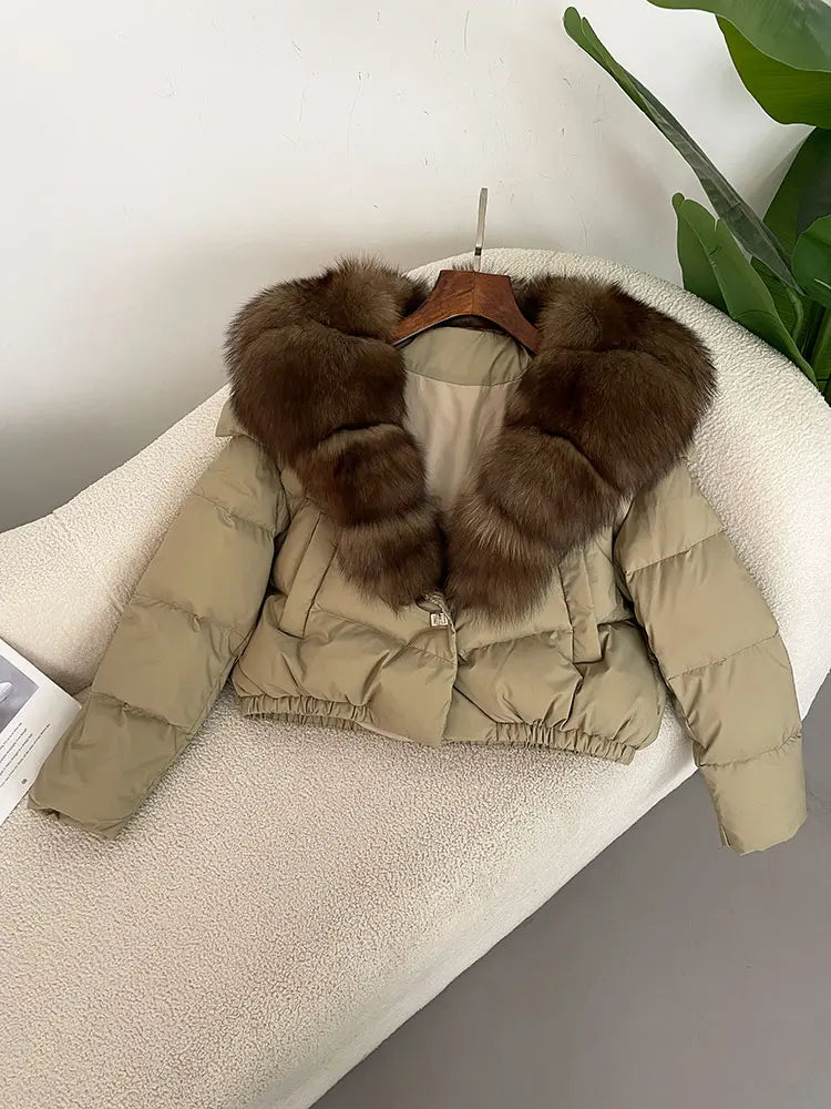 OFTBUY 2025 Big Natural Real Fox Fur Coat Women Autumn Winter Female 90% White Duck Down Jacket Feather Short  Coat Thick Warm
