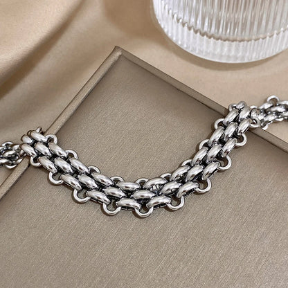Trendy Stainless Steel Chunky Thick Chain Bracelet for Women Punk Statement Glossy Multilayer Link Bracelets Wristband Jewelry