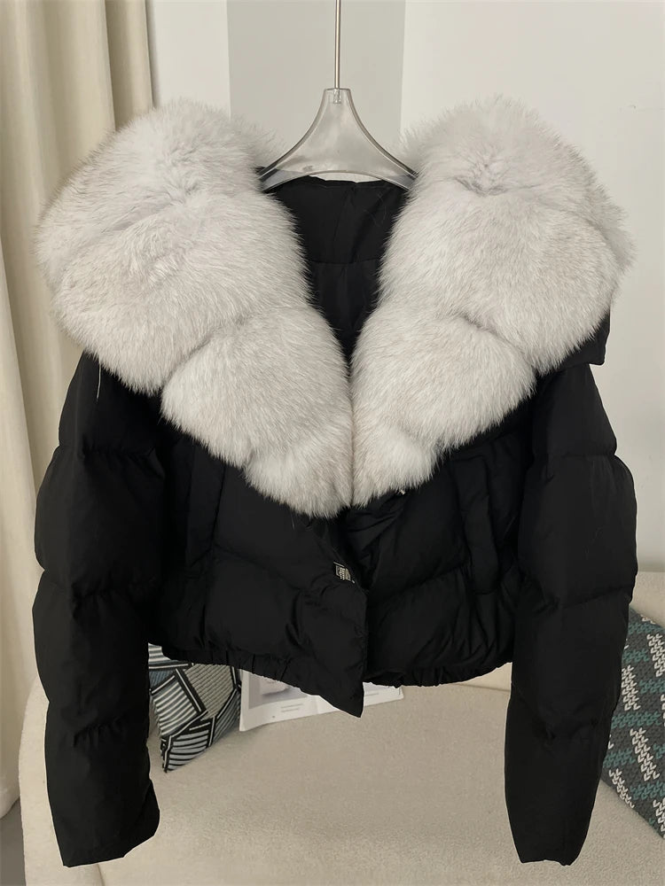 OFTBUY 2025 Big Natural Real Fox Fur Coat Women Autumn Winter Female 90% White Duck Down Jacket Feather Short  Coat Thick Warm