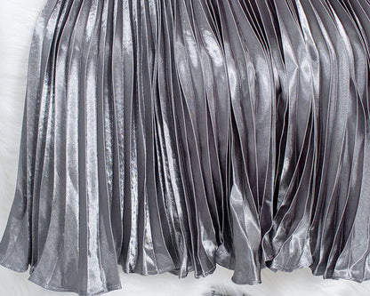 Women's Fashion Pleated Mermaid Long Skirt Korean Style Casual High Waist Satin Flowy Skirts Shiny 19 Colors 2024 Spring SK500