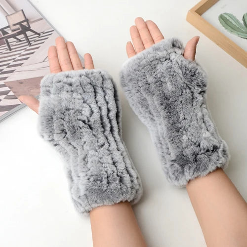 New Arrival Female Natural Rabbit Fur Gloves Knitted Warm Real Rex Rabbit Fur Mittens Women Winter Outdoor Rex Rabbit Fur Gloves