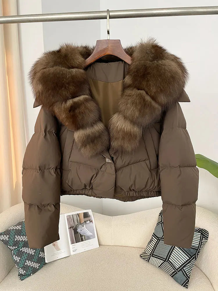 OFTBUY 2025 Big Natural Real Fox Fur Coat Women Autumn Winter Female 90% White Duck Down Jacket Feather Short  Coat Thick Warm