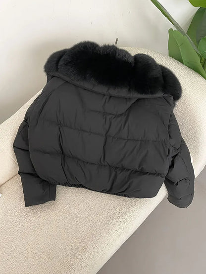 OFTBUY 2025 Big Natural Real Fox Fur Coat Women Autumn Winter Female 90% White Duck Down Jacket Feather Short  Coat Thick Warm