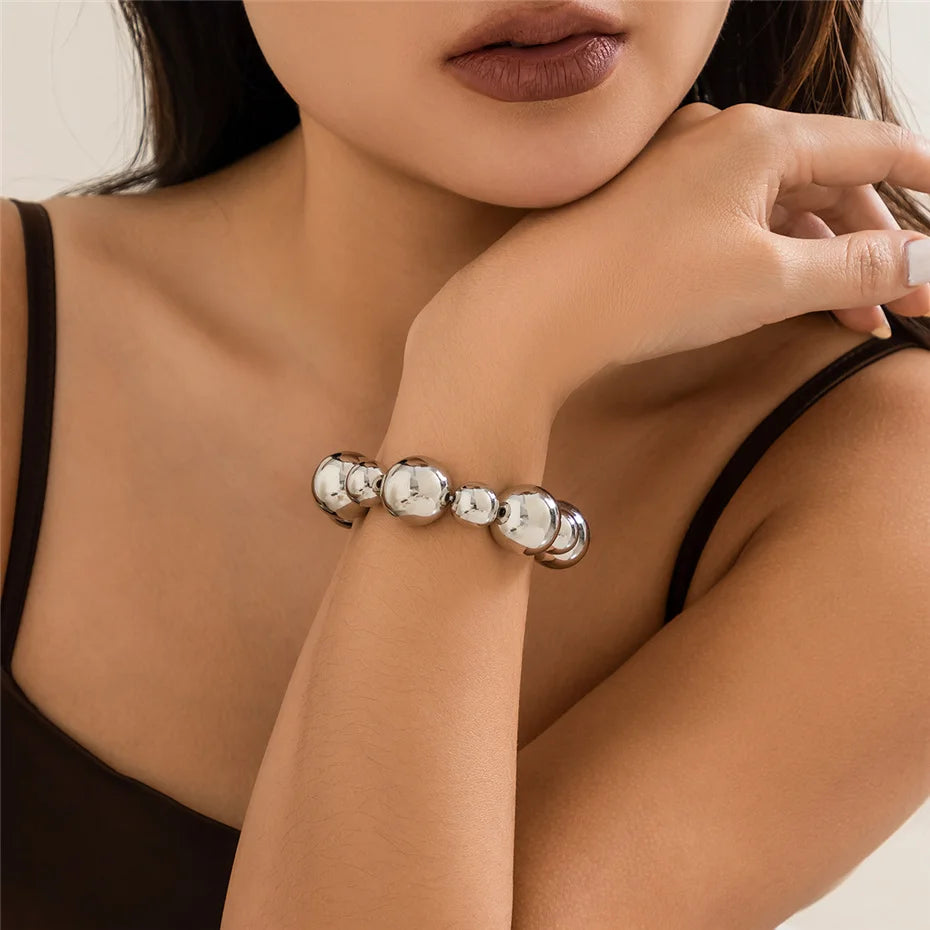 Ingemark Goth Vintage Big CCB Chain Bracelets Women Trendy Classic Elastic Strand Beads Charm Bangles Grunge Couple Hand Jewelry
