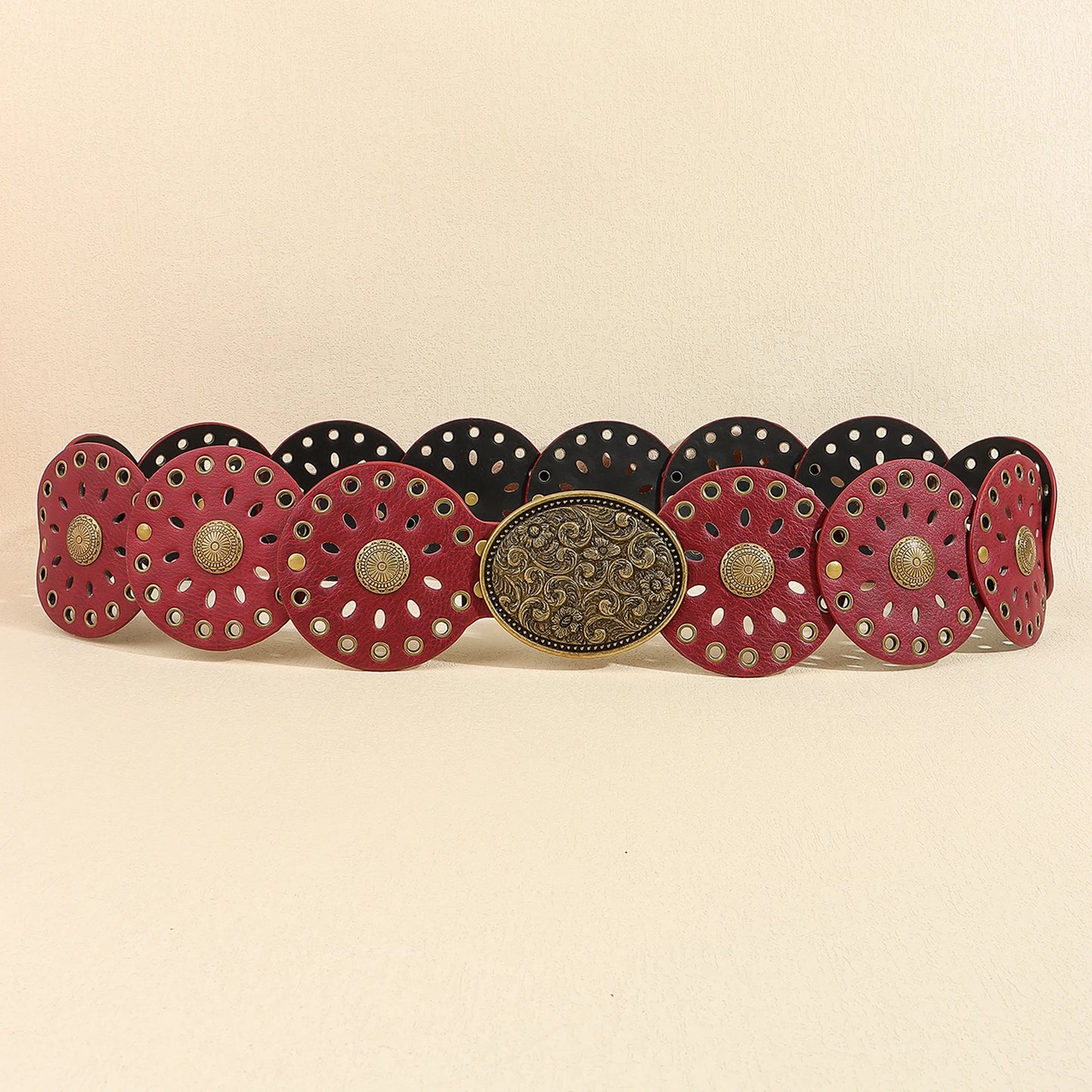 New rivet round piece ethnic style belt for women vintage with skirt pants waist cover Boho style patchwork belt
