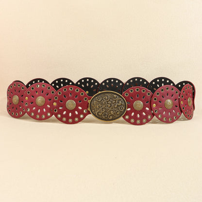 New rivet round piece ethnic style belt for women vintage with skirt pants waist cover Boho style patchwork belt