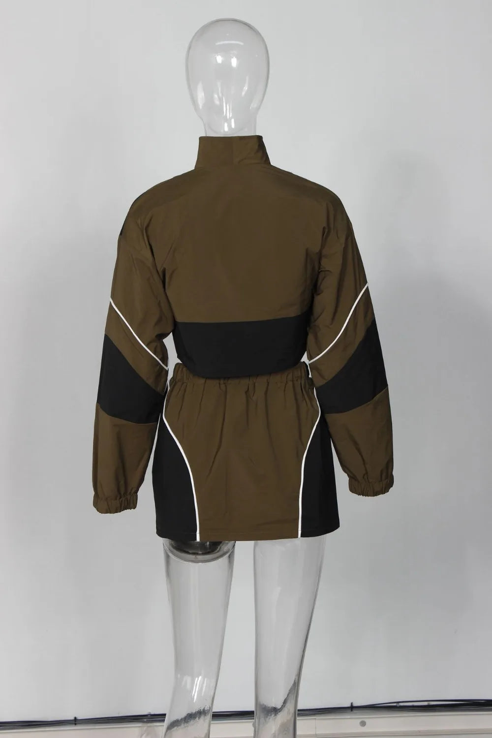 FLARORA Fashion Patchwork 2Pcs Sets Woman Long Sleeve Zipper Irregular Crop Jacket And Skinny Mini Skirts Streetwear Outfits New