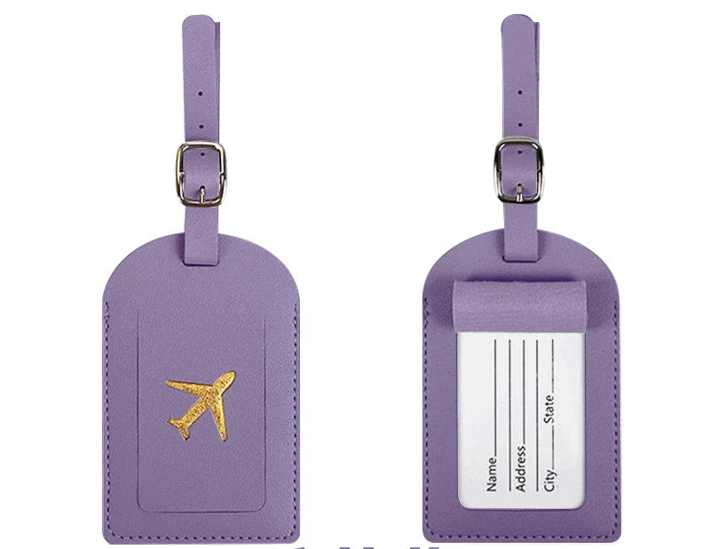 Men Women PU Leather Cute Luggage Tag Suitcase Address Label Baggage Boarding Bag Tag Name ID Address Holder Travel Accessorie